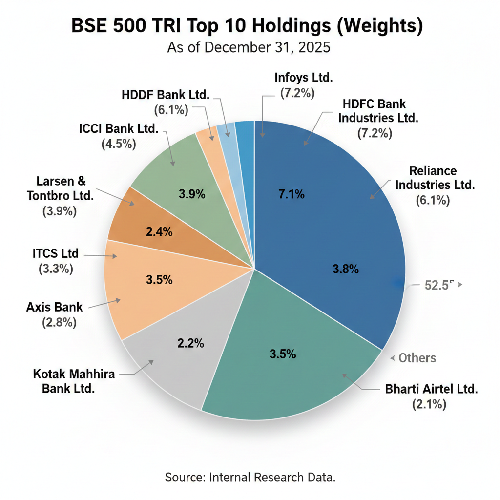 BSE 500 TRI Portfolio Context as of Dec 31 2025 showing market cap distribution