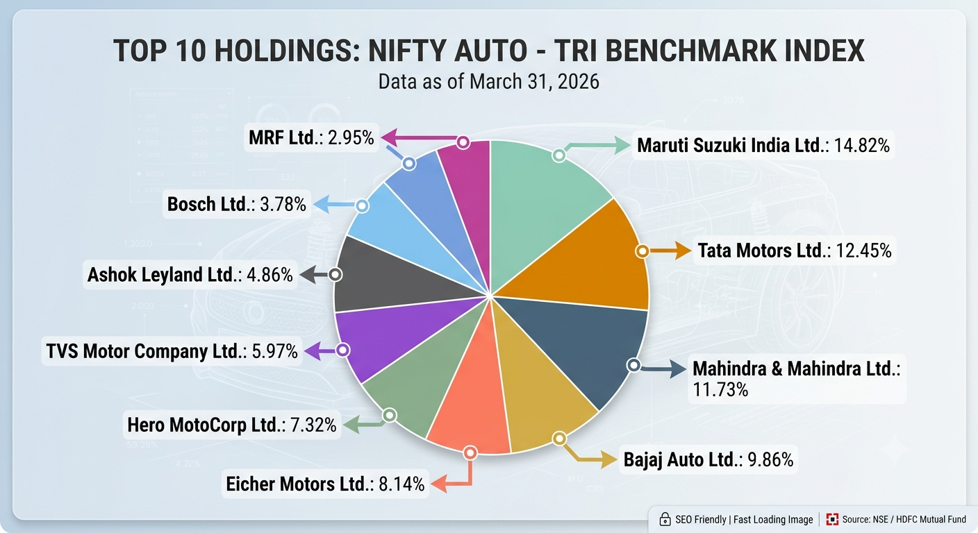 NIFTY AUTO - TRI portfolio snapshot - top holdings and sector allocation for HDFC Nifty Auto Index Fund as of March 31, 2026